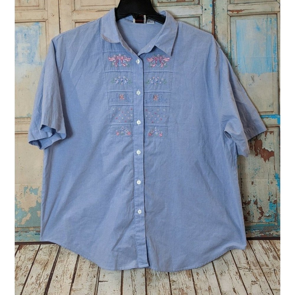 Separate Issue Womens Size 24W Blue Short Sleeve Collared Button Up Basic Shirt